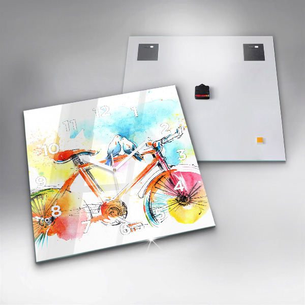 Square glass wall clock Painted bike