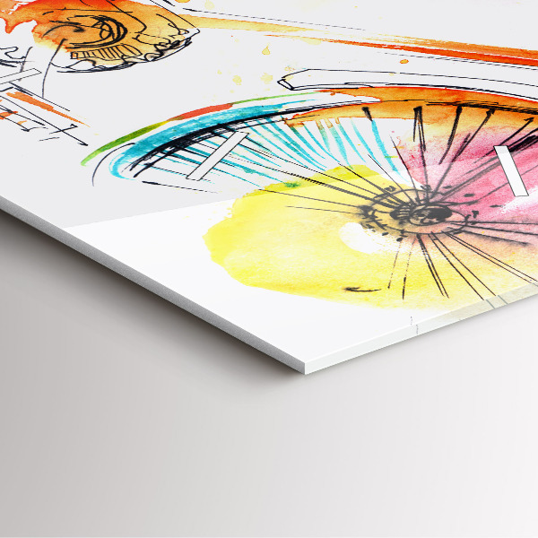 Square glass wall clock Painted bike