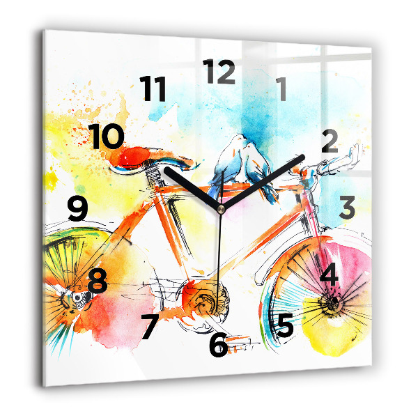 Square glass wall clock Painted bike