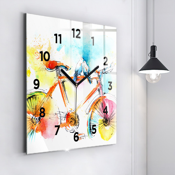 Square glass wall clock Painted bike