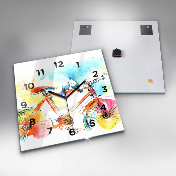 Square glass wall clock Painted bike