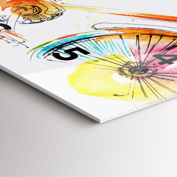 Square glass wall clock Painted bike