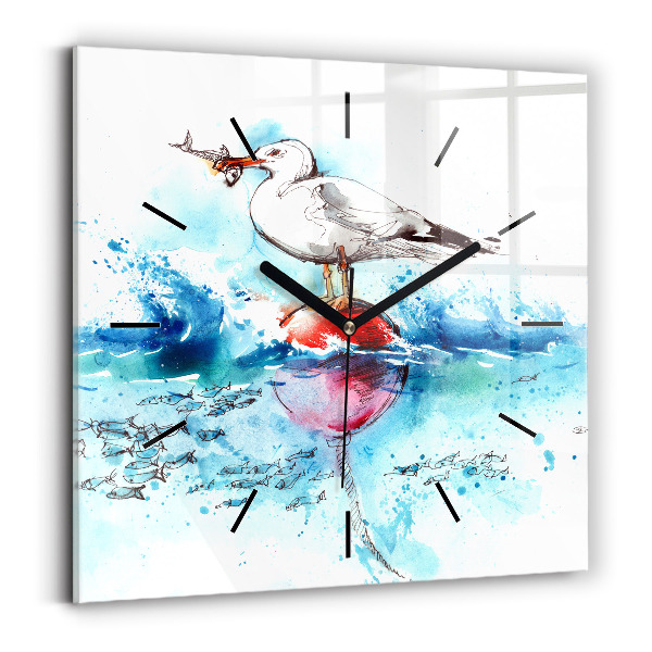Square glass wall clock Painted seagull
