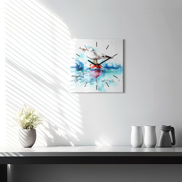 Square glass wall clock Painted seagull