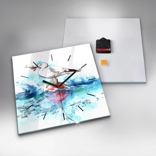 Square glass wall clock Painted seagull