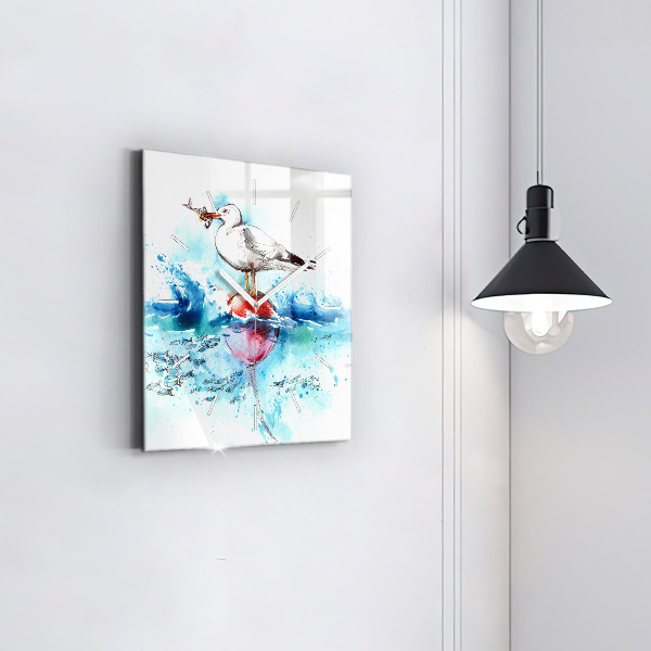 Square glass wall clock Painted seagull