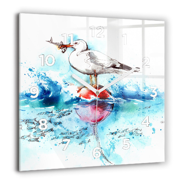 Square glass wall clock Painted seagull