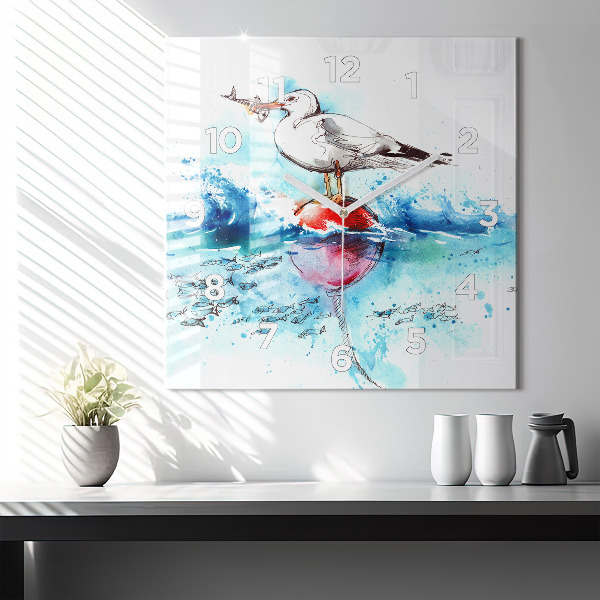Square glass wall clock Painted seagull