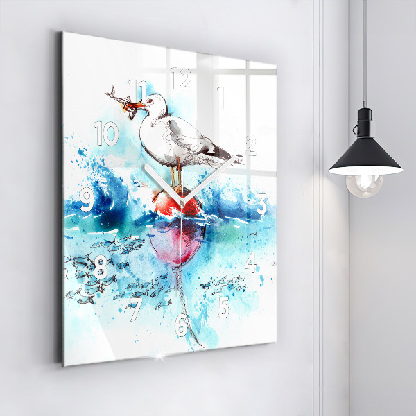 Square glass wall clock Painted seagull
