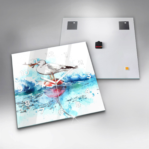 Square glass wall clock Painted seagull