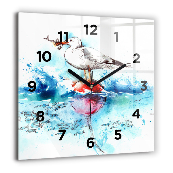 Square glass wall clock Painted seagull