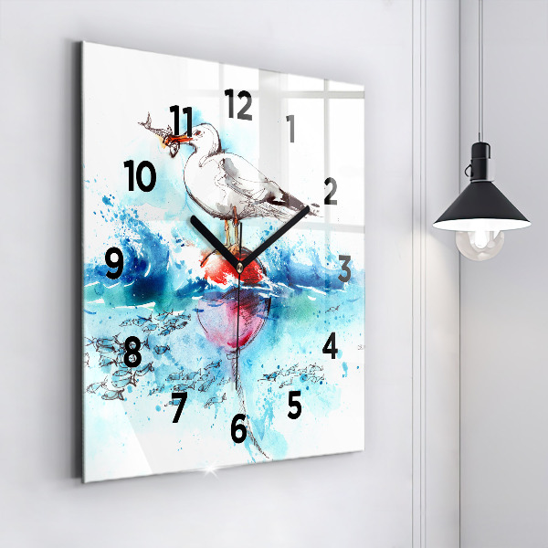 Square glass wall clock Painted seagull