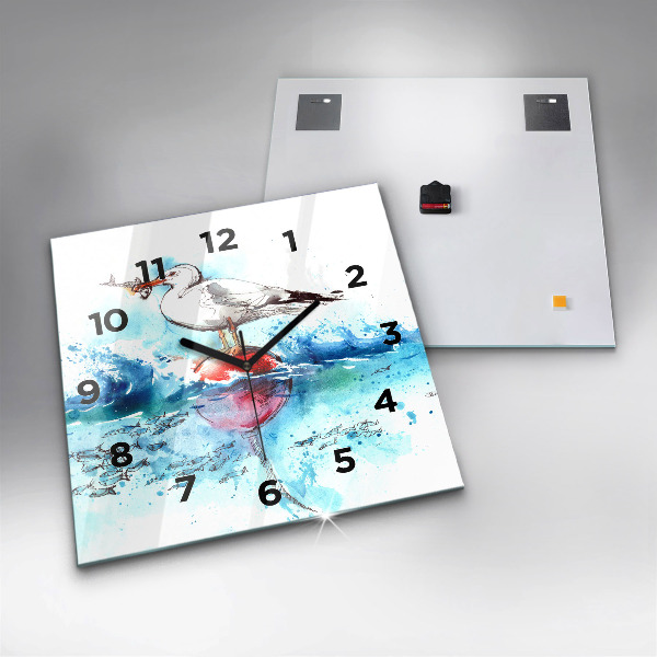 Square glass wall clock Painted seagull