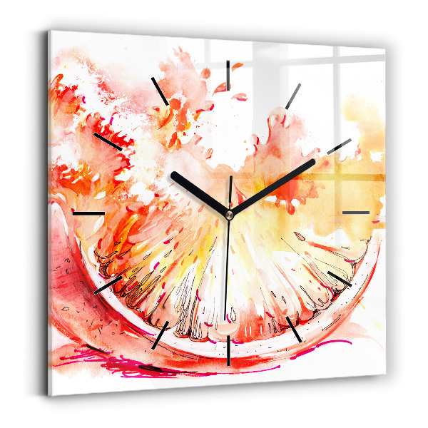 Square glass wall clock Painted orange