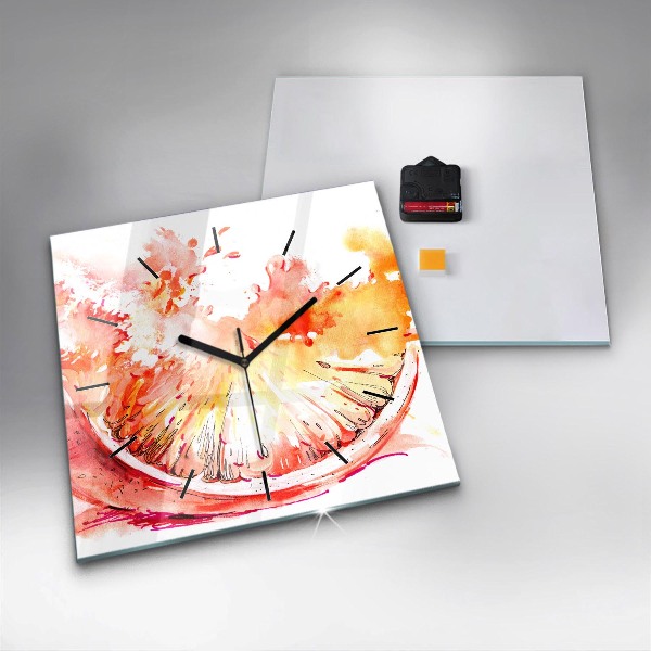 Square glass wall clock Painted orange