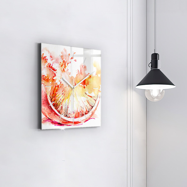 Square glass wall clock Painted orange