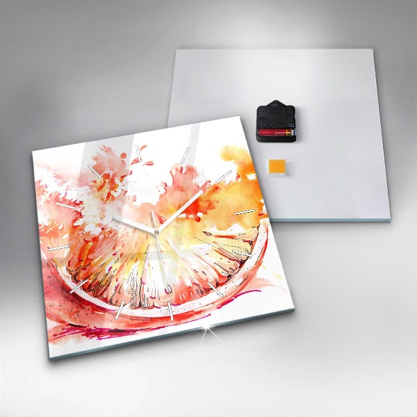 Square glass wall clock Painted orange
