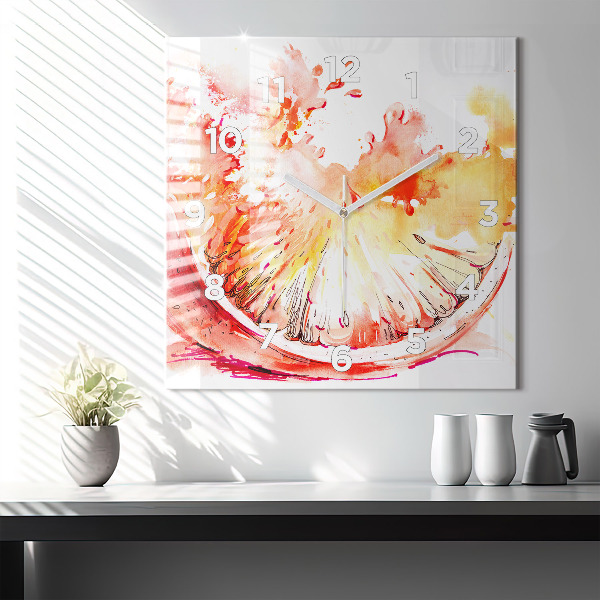 Square glass wall clock Painted orange