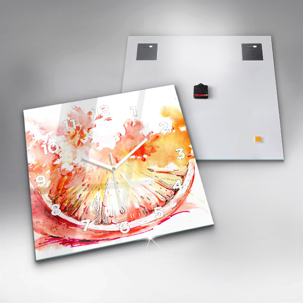Square glass wall clock Painted orange