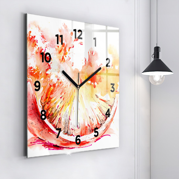 Square glass wall clock Painted orange