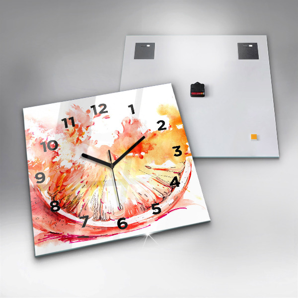 Square glass wall clock Painted orange
