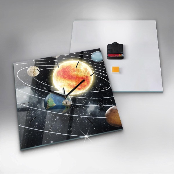 Square glass wall clock The solar system