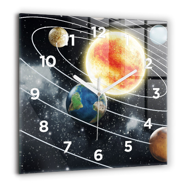 Square glass wall clock The solar system