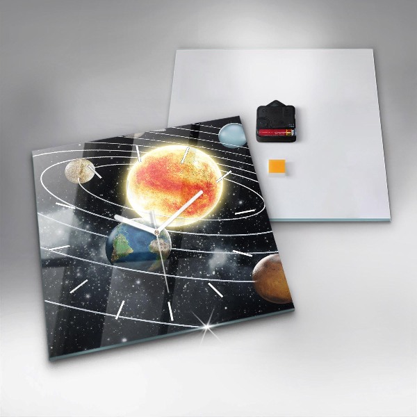 Square glass wall clock The solar system