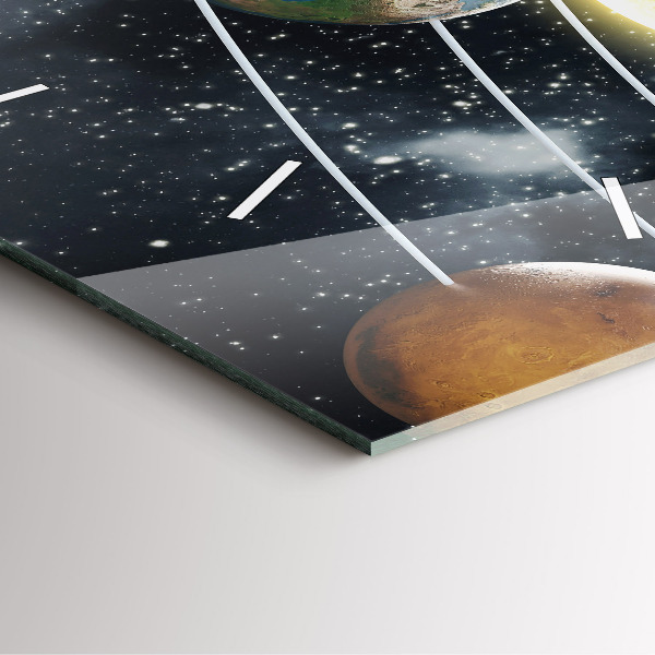 Square glass wall clock The solar system