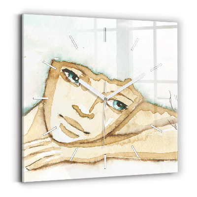 Square glass wall clock Portrait of a woman