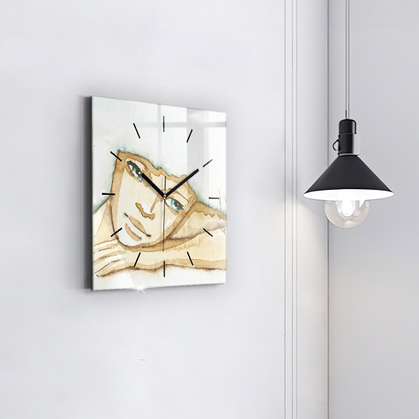 Square glass wall clock Portrait of a woman