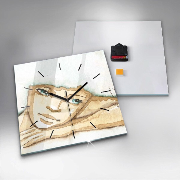 Square glass wall clock Portrait of a woman