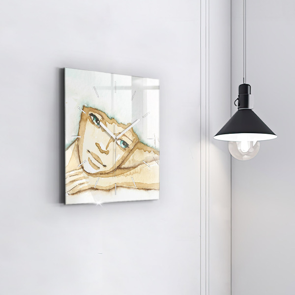 Square glass wall clock Portrait of a woman