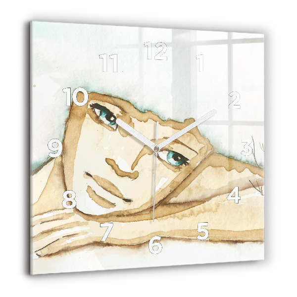 Square glass wall clock Portrait of a woman