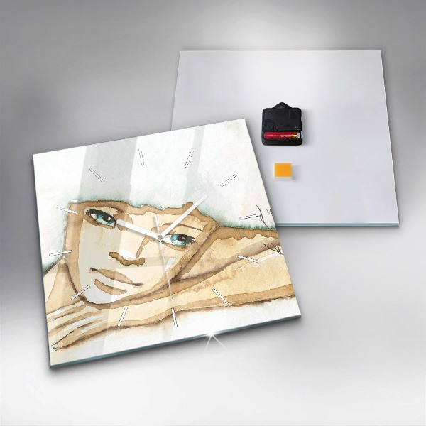 Square glass wall clock Portrait of a woman