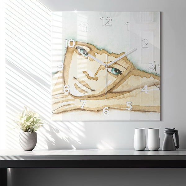Square glass wall clock Portrait of a woman