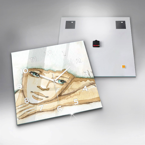 Square glass wall clock Portrait of a woman