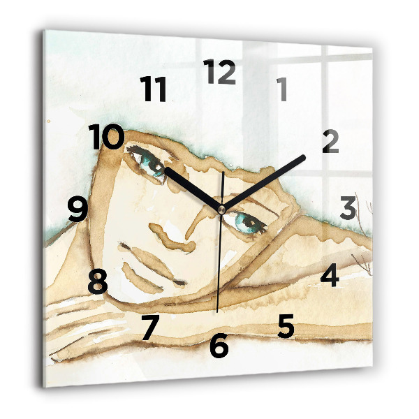 Square glass wall clock Portrait of a woman