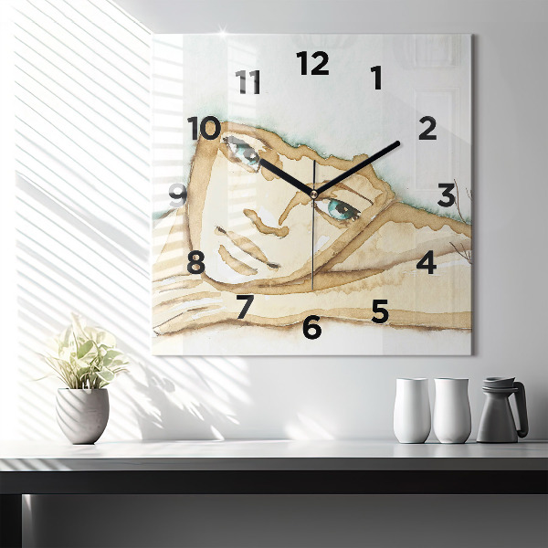 Square glass wall clock Portrait of a woman