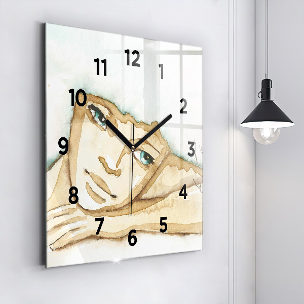 Square glass wall clock Portrait of a woman