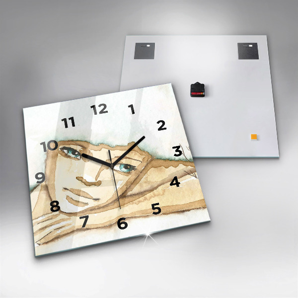 Square glass wall clock Portrait of a woman