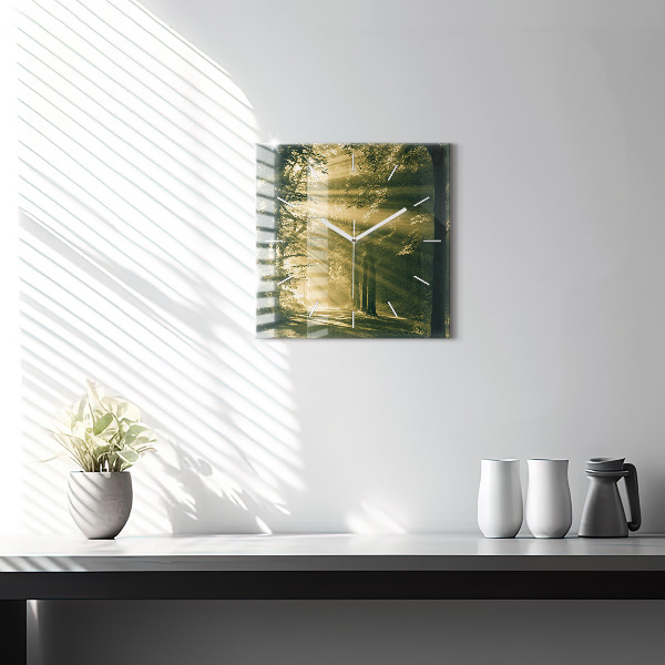 Square glass wall clock Sun Rays Forest