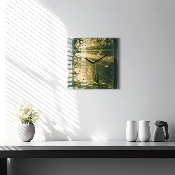 Square glass wall clock Sun Rays Forest