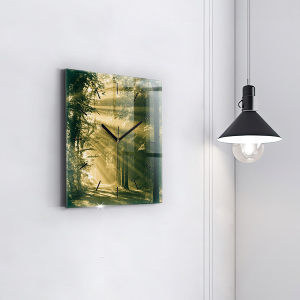 Square glass wall clock Sun Rays Forest