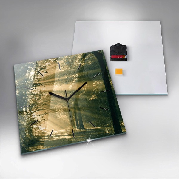 Square glass wall clock Sun Rays Forest