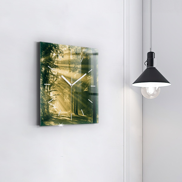 Square glass wall clock Sun Rays Forest
