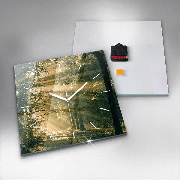 Square glass wall clock Sun Rays Forest