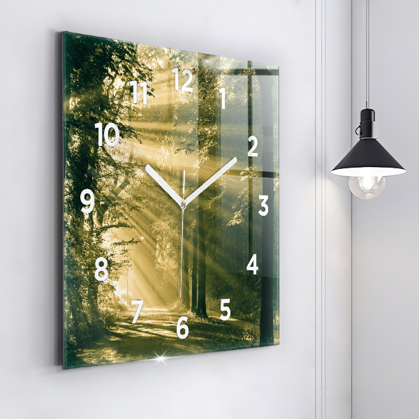 Square glass wall clock Sun Rays Forest