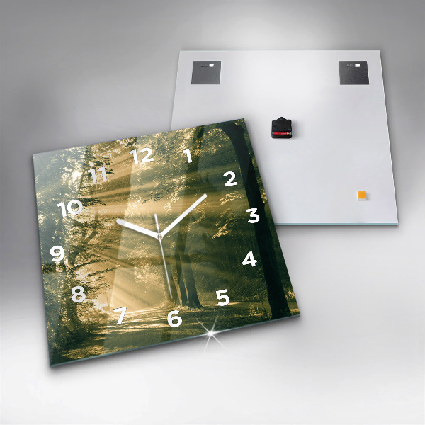 Square glass wall clock Sun Rays Forest