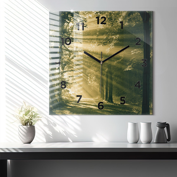 Square glass wall clock Sun Rays Forest
